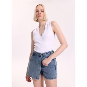 Fabrika 5003328166 Açık İndigo Kadın Mavi Relaxed Yıkamalı Şort Etek