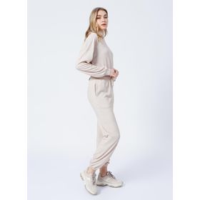 Fabrika B01-Ust Kapüşonlu Lastikli Basic Düz Bej Kadın Sweatshirt