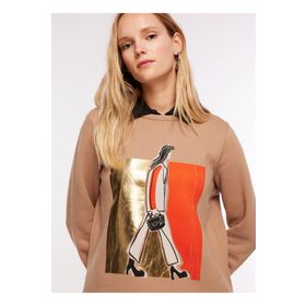 Fabrika Comfort FC3WL-SWT12 Bisiklet Yaka Varaklı Deve Tüyü Kadın Sweatshirt