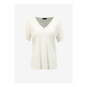 Fabrika Comfort FC4SL-TST0251 Kırık Beyaz V Yaka Basic Kadın T-shirt