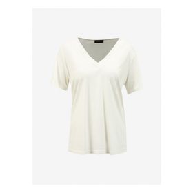 Fabrika Comfort FC4SL-TST0251 Kırık Beyaz V Yaka Basic Kadın T-shirt
