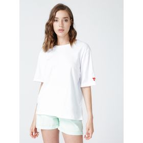 Fabrika Dantita Beyaz Bisiklet Yaka Düz Kadın T-shirt