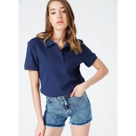 Fabrika DEEP Polo Yaka Basic Düz Kadın T-Shirt