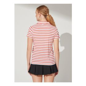 Fabrika Derek Beyaz-Kırmızı Bisiklet Yaka Çizgili Kadın T-shirt