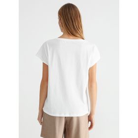 Fabrika Dusa Beyaz Bisiklet Yaka Varaklı Kadın T-shirt