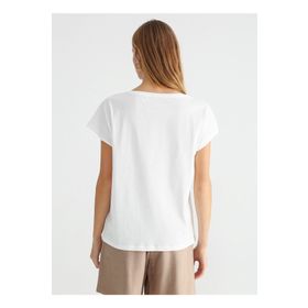 Fabrika Dusa Beyaz Bisiklet Yaka Varaklı Kadın T-shirt