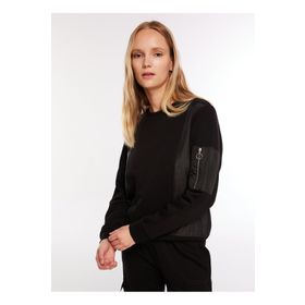 Fabrika F3WL-SWT3 Bisiklet Yaka Düz Siyah Kadın Sweatshirt