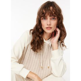 Fabrika F3WL-SWT5 Düz Kırık Beyaz Kapüşon Yaka Kadın Sweatshirt
