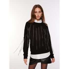 Fabrika F3WL-SWT7 Bisiklet Yaka Payetli Siyah Kadın Sweatshirt