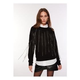 Fabrika F3WL-SWT7 Bisiklet Yaka Payetli Siyah Kadın Sweatshirt