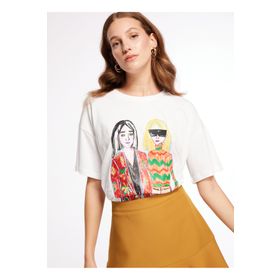 Fabrika F3WL-TST5 Bisiklet Yaka Baskılı Kırık Beyaz Kadın T-Shirt