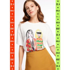 Fabrika F3WL-TST5 Bisiklet Yaka Baskılı Kırık Beyaz Kadın T-Shirt