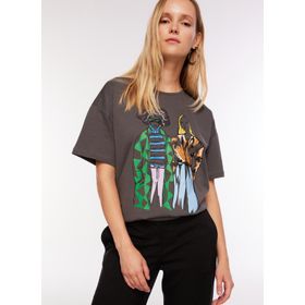Fabrika F3WL-TST8 Bisiklet Yaka Baskılı Antrasit Kadın T-Shirt