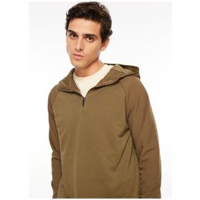 Fabrika F3WM-SWT129 Düz Haki Kapüşon Yaka Erkek Sweatshirt