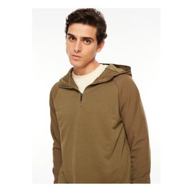 Fabrika F3WM-SWT129 Düz Haki Kapüşon Yaka Erkek Sweatshirt