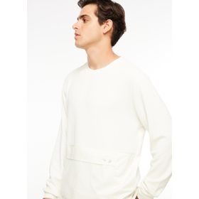 Fabrika F3WM-SWT135 Düz Kırık Beyaz Bisiklet Yaka Erkek Sweatshirt