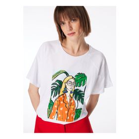 Fabrika F4SL-TST0109 Kırık Beyaz Bisiklet Yaka Kadın T-shirt