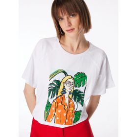 Fabrika F4SL-TST0109 Kırık Beyaz Bisiklet Yaka Kadın T-shirt