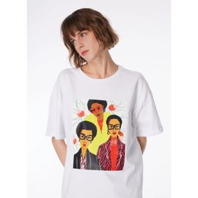 Fabrika F4SL-TST0207 Kırık Beyaz Bisiklet Yaka Basic Kadın T-shirt