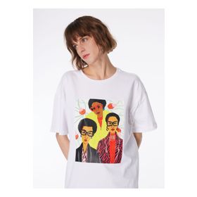 Fabrika F4SL-TST0207 Kırık Beyaz Bisiklet Yaka Basic Kadın T-shirt
