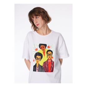 Fabrika F4SL-TST0207 Kırık Beyaz Bisiklet Yaka Basic Kadın T-shirt