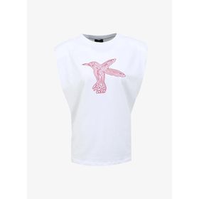 Fabrika F4SL-TST0328 Kırık Beyaz Bisiklet Yaka Geniş Fit Kadın T-shirt