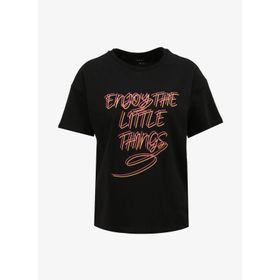 Fabrika F4SL-TST0360 Bisiklet Yaka Baskılı Siyah Kadın T-Shirt