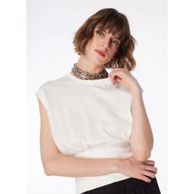 Fabrika F4SL-TST0495 Kırık Beyaz Kadın Bisiklet Yaka T-shirt