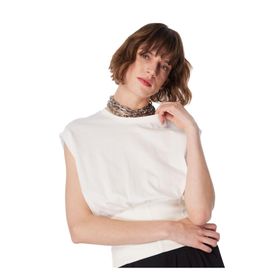 Fabrika F4SL-TST0495 Kırık Beyaz Kadın Bisiklet Yaka T-shirt