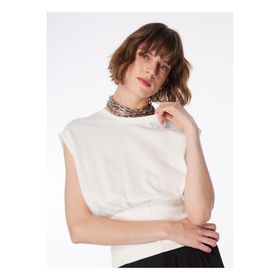 Fabrika F4SL-TST0495 Kırık Beyaz Kadın Bisiklet Yaka T-shirt
