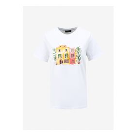 Fabrika F4SL-TST0640 Bisiklet Yaka Baskılı Kırık Beyaz Kadın T-Shirt