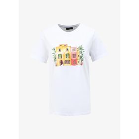 Fabrika F4SL-TST0640 Bisiklet Yaka Baskılı Kırık Beyaz Kadın T-Shirt