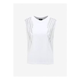 Fabrika F4SL-TST0664 Bisiklet Yaka Taşlı Beyaz Kadın T-Shirt