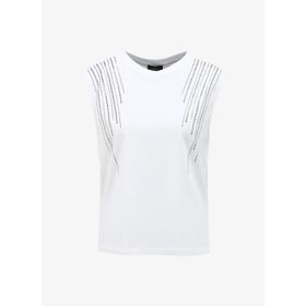 Fabrika F4SL-TST0664 Bisiklet Yaka Taşlı Beyaz Kadın T-Shirt