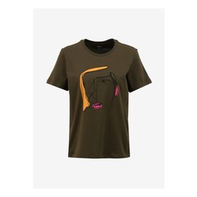 Fabrika F4SL-TST0726 Bisiklet Yaka Baskılı Haki Kadın T-Shirt