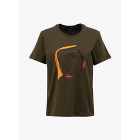 Fabrika F4SL-TST0726 Bisiklet Yaka Baskılı Haki Kadın T-Shirt