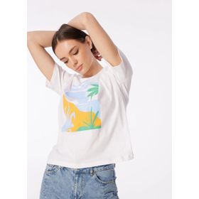 Fabrika F4SL-TST0731 Beyaz Bisiklet Yaka Basic Kadın T-shirt