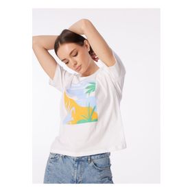 Fabrika F4SL-TST0731 Beyaz Bisiklet Yaka Basic Kadın T-shirt