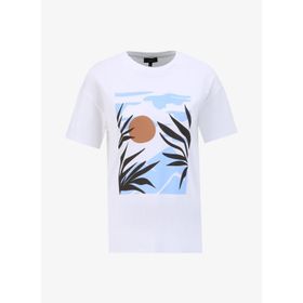 Fabrika F4SL-TST0740 Beyaz Bisiklet Yaka Baskılı Kadın T-shirt