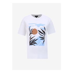 Fabrika F4SL-TST0740 Beyaz Bisiklet Yaka Baskılı Kadın T-shirt