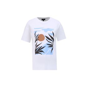 Fabrika F4SL-TST0740 Beyaz Bisiklet Yaka Baskılı Kadın T-shirt