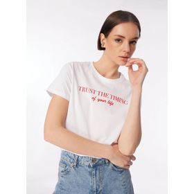 Fabrika F4SL-TST0747 Beyaz Bisiklet Yaka Basic Kadın T-shirt