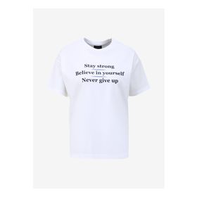 Fabrika F4SL-TST0752 Beyaz Bisiklet Yaka Basic Kadın T-shirt