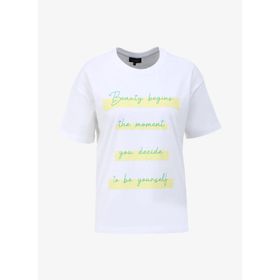 Fabrika F4SL-TST0911 Beyaz Bisiklet Yaka Basic Kadın T-shirt