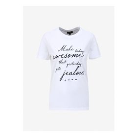 Fabrika F4SL-TST0912 Beyaz Bisiklet Yaka Basic Kadın T-shirt