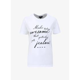 Fabrika F4SL-TST0912 Beyaz Bisiklet Yaka Basic Kadın T-shirt