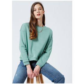Fabrika Ravello-Y Bisiklet Yaka Crop Düz Yeşil Kadın Sweatshirt