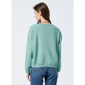 Fabrika Ravello-Y Bisiklet Yaka Crop Düz Yeşil Kadın Sweatshirt