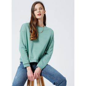 Fabrika Ravello-Y Bisiklet Yaka Crop Düz Yeşil Kadın Sweatshirt