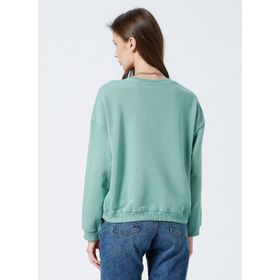 Fabrika Ravello-Y Bisiklet Yaka Crop Düz Yeşil Kadın Sweatshirt